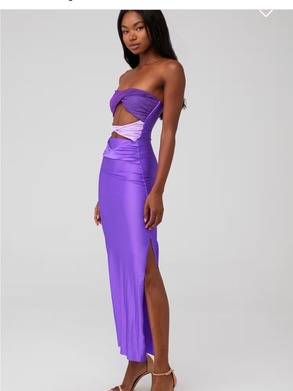 Baobab Ola Maxi Dress Purple Metallic Cutout Strapless Slit Size M - Picture 2 of 5